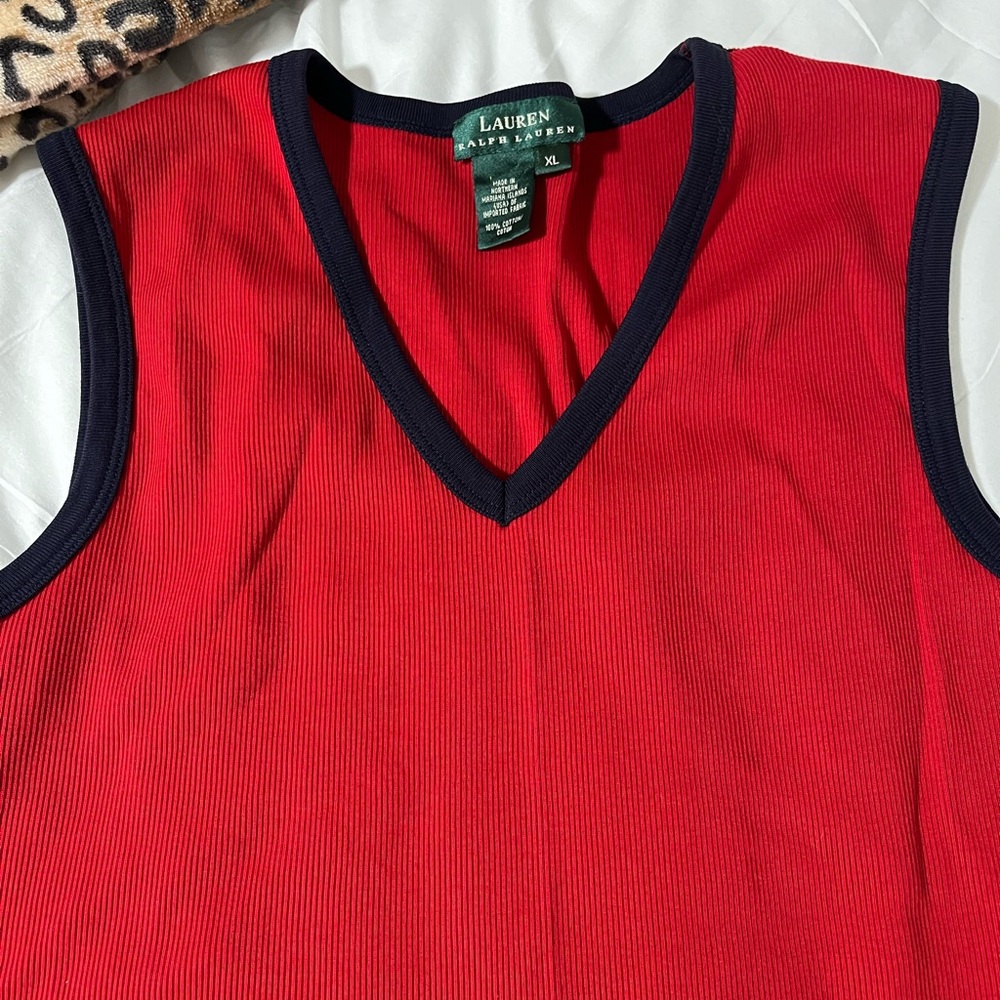 Ralph Lauren Red and navy blue  V-Neck Top